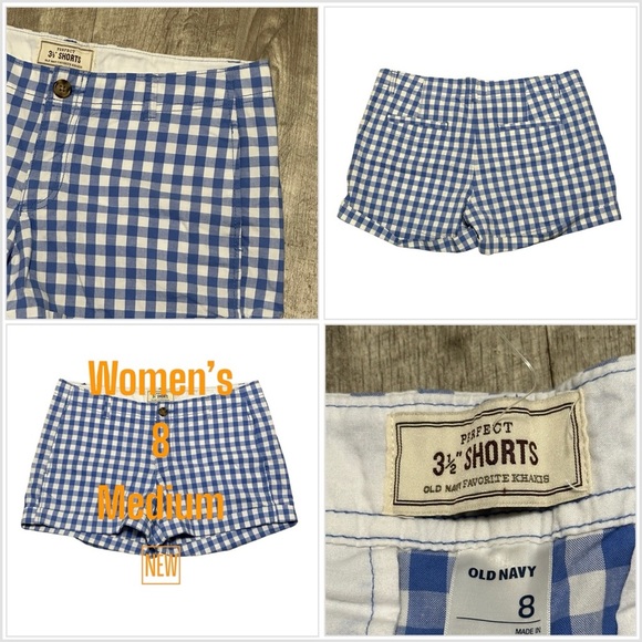 Old Navy Pants - Women's Old Navy 8 M Medium Shorts Chino Khakis Checkered Blue Everyday Twill